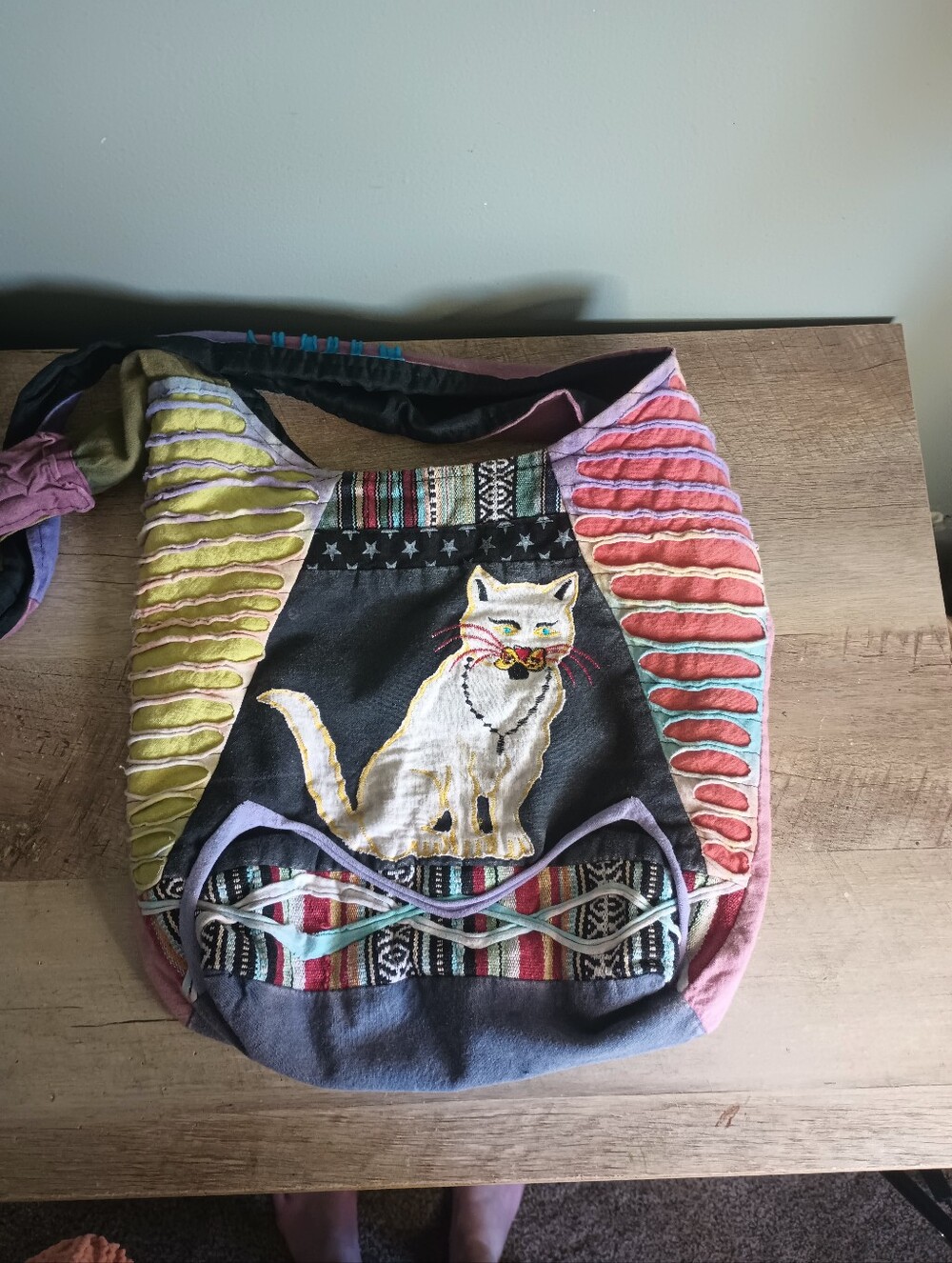 Rising International Crazy Cat Lady Crossbody Bag Patchwork Hippie Whimsy Indie